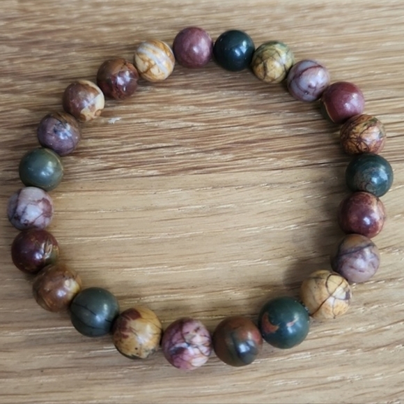 Picasso Jasper Bead Stretch Hand Crafted Bracelet - Picture 6 of 9